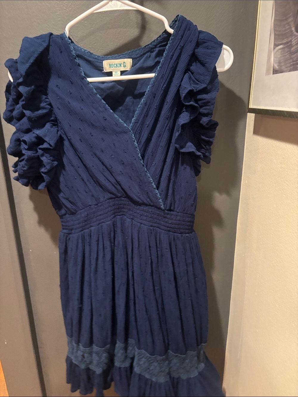 Rockin' G Navy Ruffle-Sleeve V-Neck Tunic